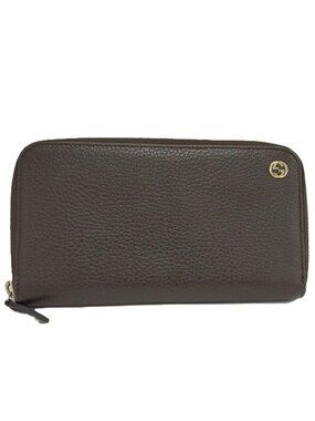 Gucci Zip Around Wallet Interlocking G Leather Brown
